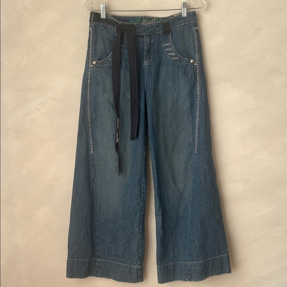 Y2K Guess Jeans wide leg asymmetrical embroidered boho vintage low-slung - Picture 1 of 10